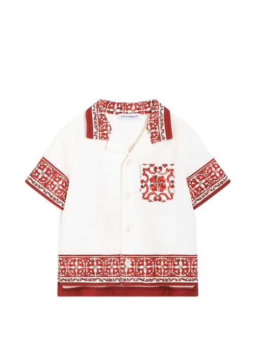 Camicia neonato Dolce e Gabbana multicolor in doppio piqué con stampa Maiolica Dolce & Gabbana Kids | L1JS48II7KWIP5DQ
